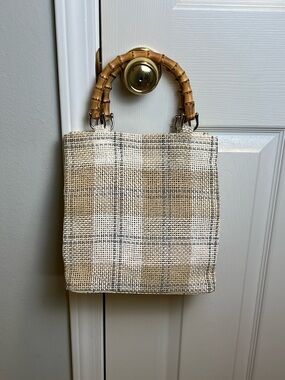 The Limited Woven Straw Tote Bag With Bamboo Handles